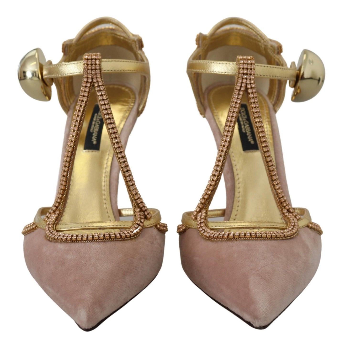 Dolce & Gabbana Pink Crystal T - strap Heels Pumps Shoes - SMARTMARTNZ