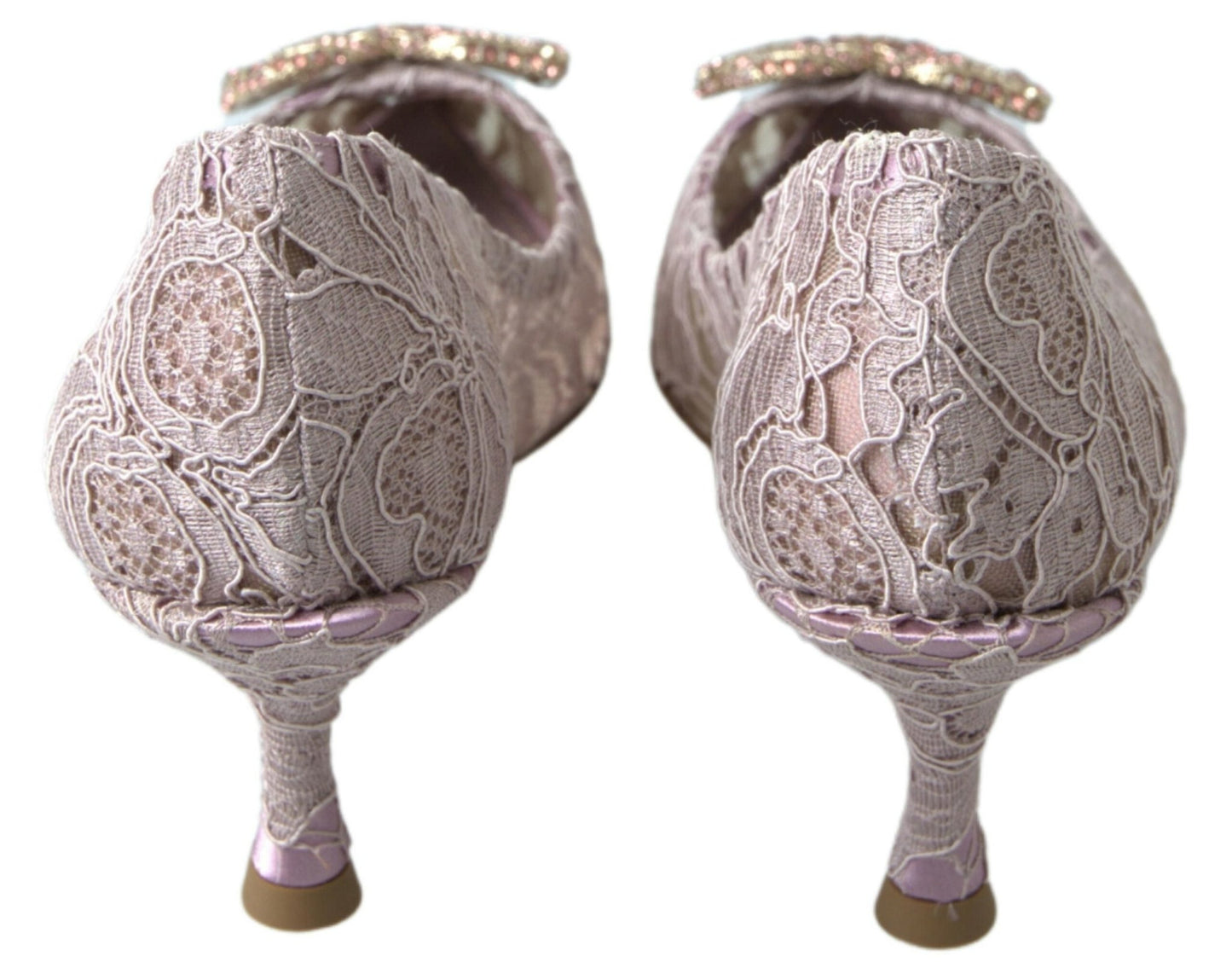 Dolce & Gabbana Pink Floral Lace DG Crystal Pumps Shoes - SMARTMARTNZ