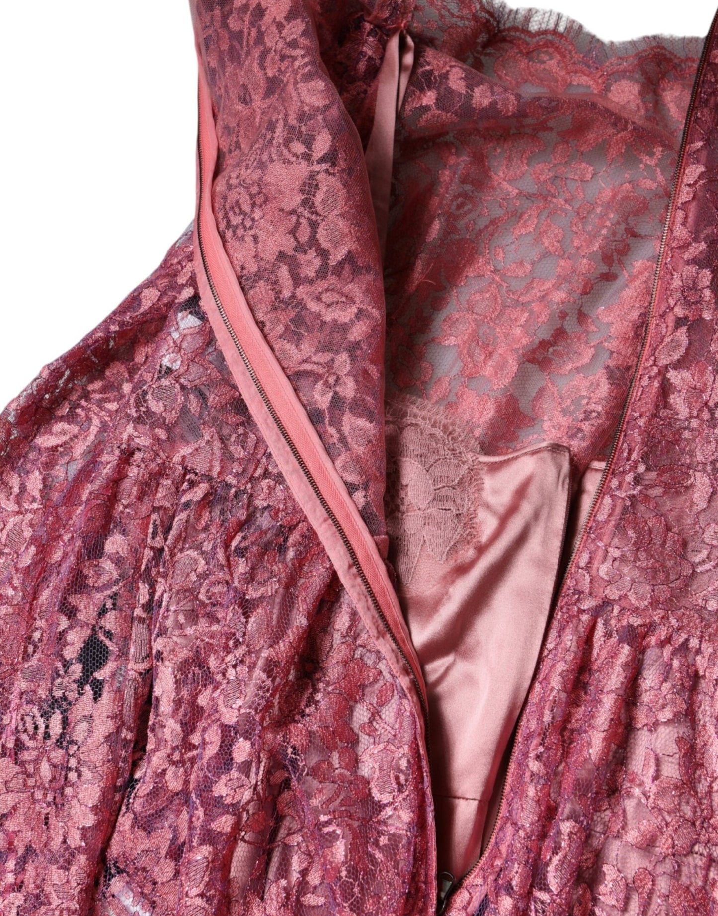 Dolce & Gabbana Pink Floral Lace Long Sleeve Midi Dress - SMARTMARTNZ