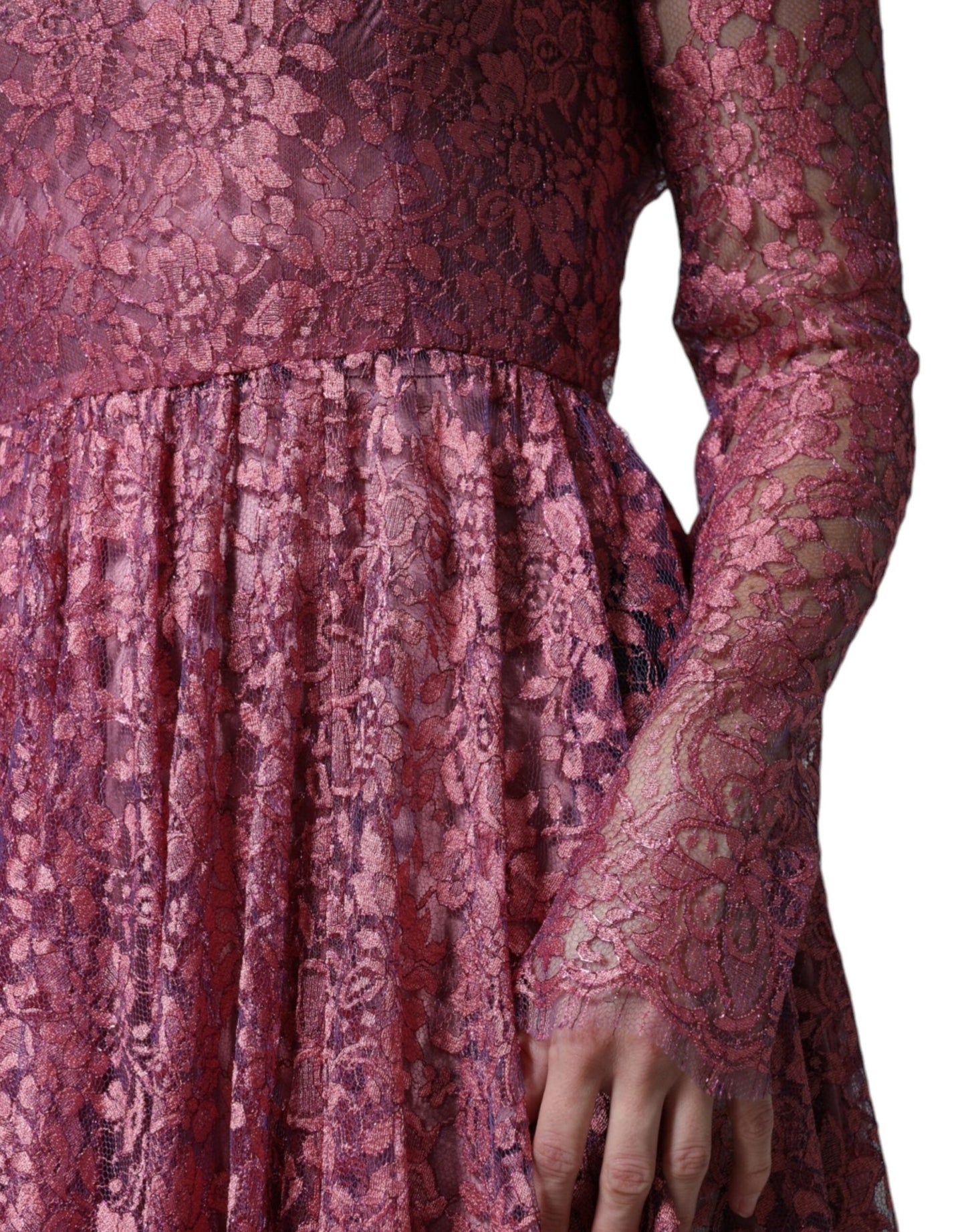 Dolce & Gabbana Pink Floral Lace Long Sleeve Midi Dress - SMARTMARTNZ