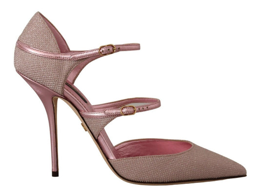 Dolce & Gabbana Pink Glittered Strappy Sandals Mary Jane Shoes - SMARTMARTNZ