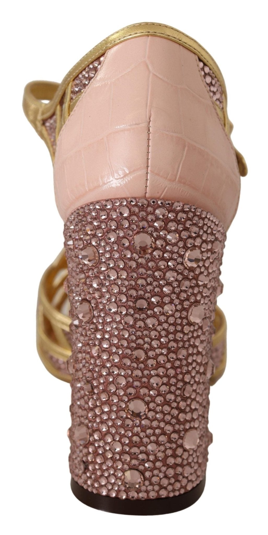 Dolce & Gabbana Pink Gold Leather Crystal Pumps T - strap Shoes - SMARTMARTNZ