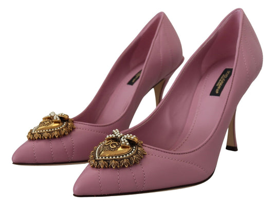 Dolce & Gabbana Pink Leather Heart DEVOTION Heels Pumps Shoes - SMARTMARTNZ