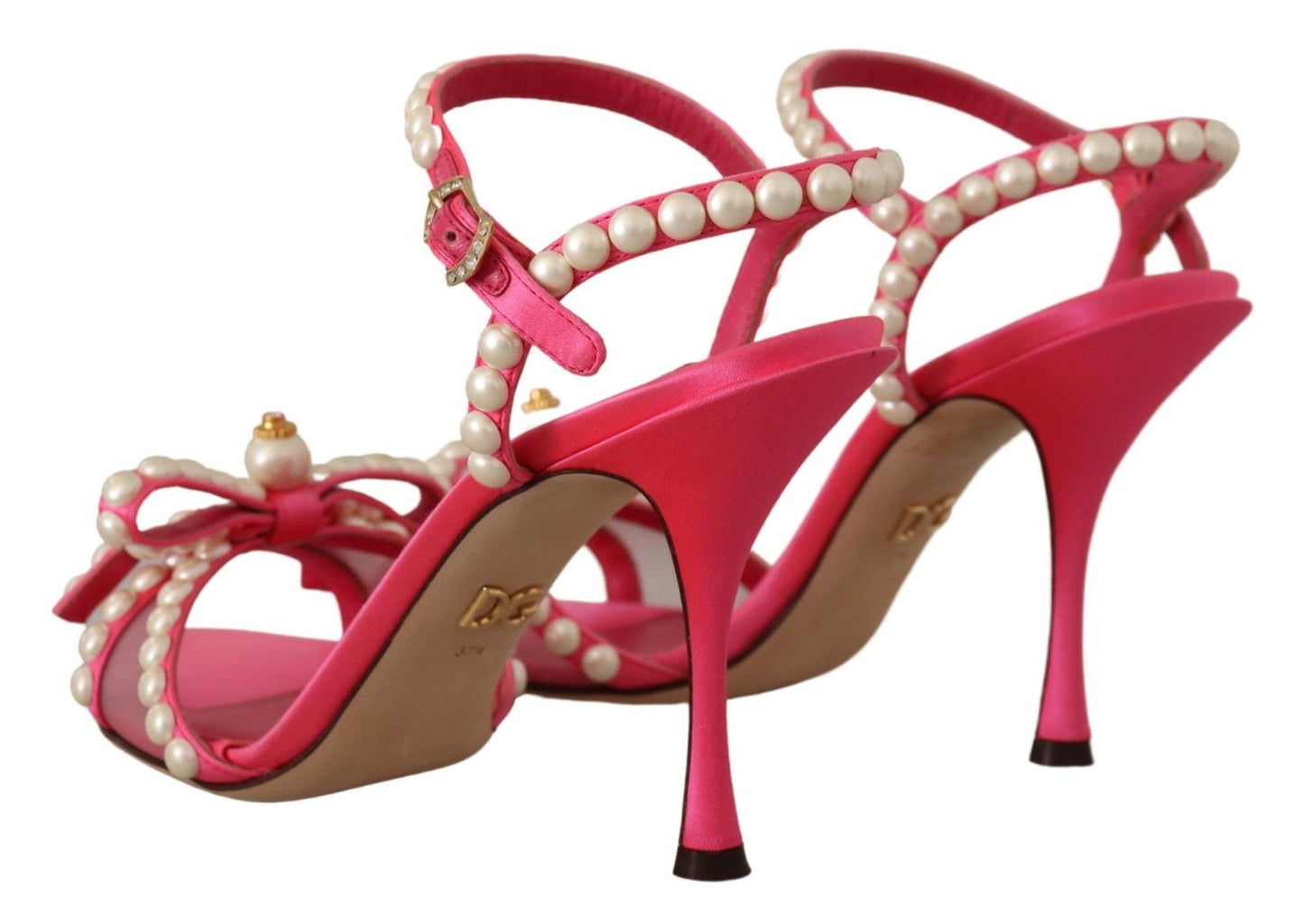 Dolce & Gabbana Pink Satin White Pearl Crystals Heels Shoes - SMARTMARTNZ