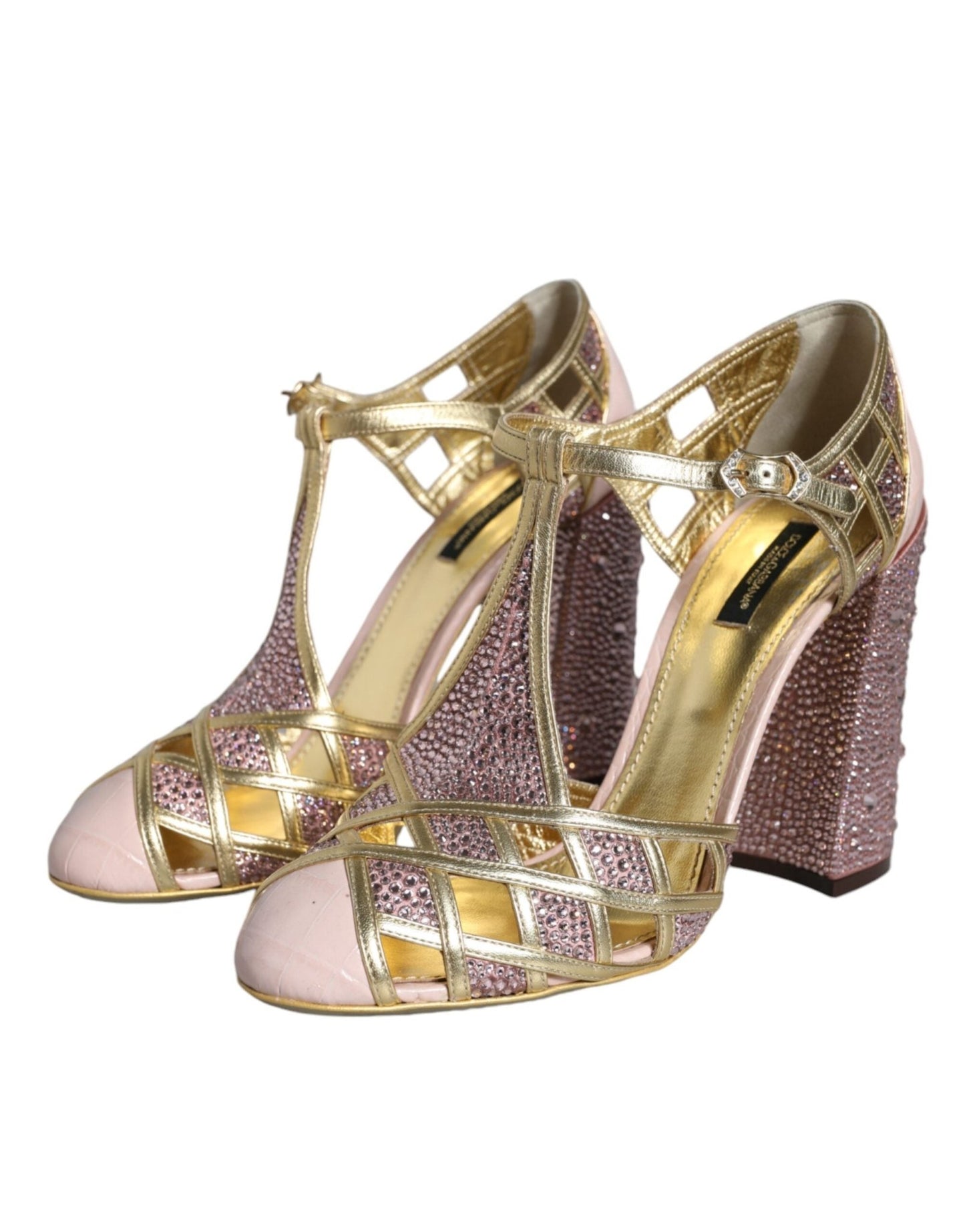 Dolce & Gabbana Pink Strass Crystals T - strap Sandals Shoes - SMARTMARTNZ