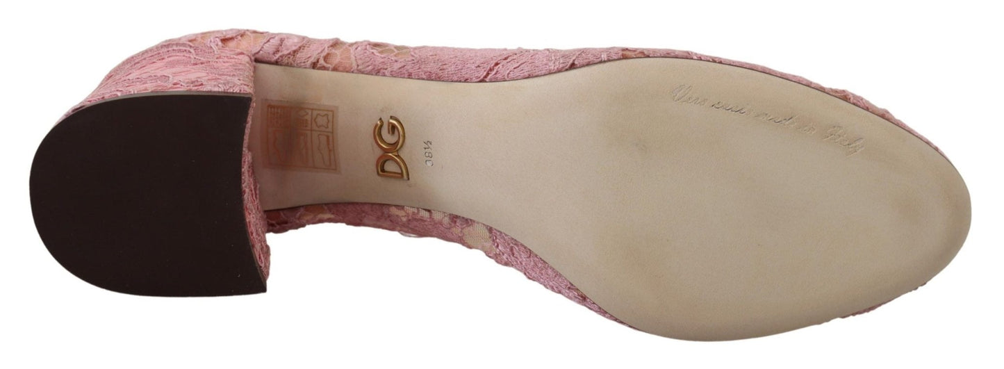 Dolce & Gabbana Pink Taormina Lace Crystal Pumps Pastel Shoes - SMARTMARTNZ