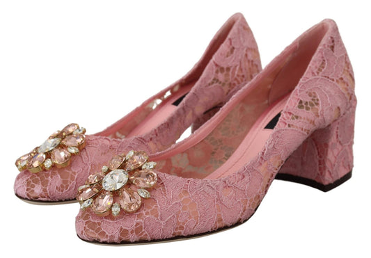 Dolce & Gabbana Pink Taormina Lace Crystal Pumps Pastel Shoes - SMARTMARTNZ