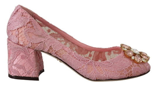 Dolce & Gabbana Pink Taormina Lace Crystal Pumps Pastel Shoes - SMARTMARTNZ