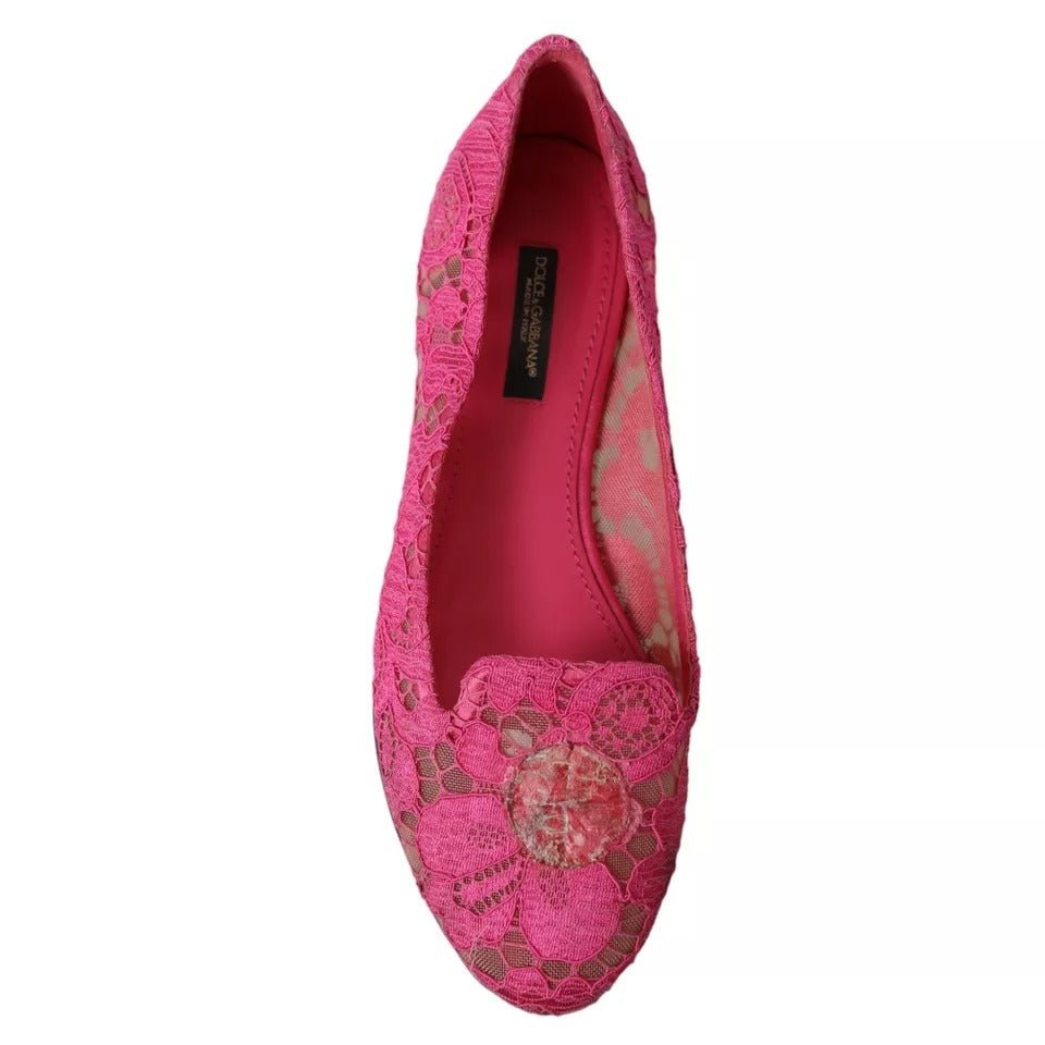 Dolce & Gabbana Pink Taormina Lace Slip On Flats Shoes - SMARTMARTNZ