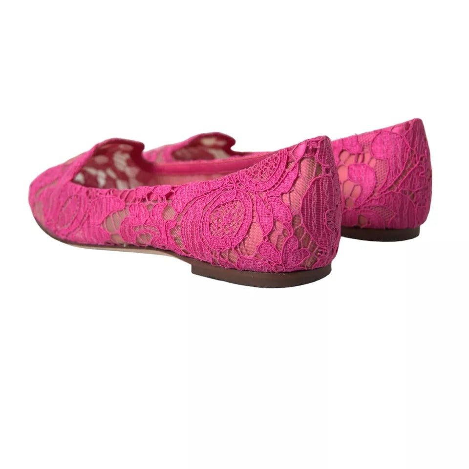 Dolce & Gabbana Pink Taormina Lace Slip On Flats Shoes - SMARTMARTNZ