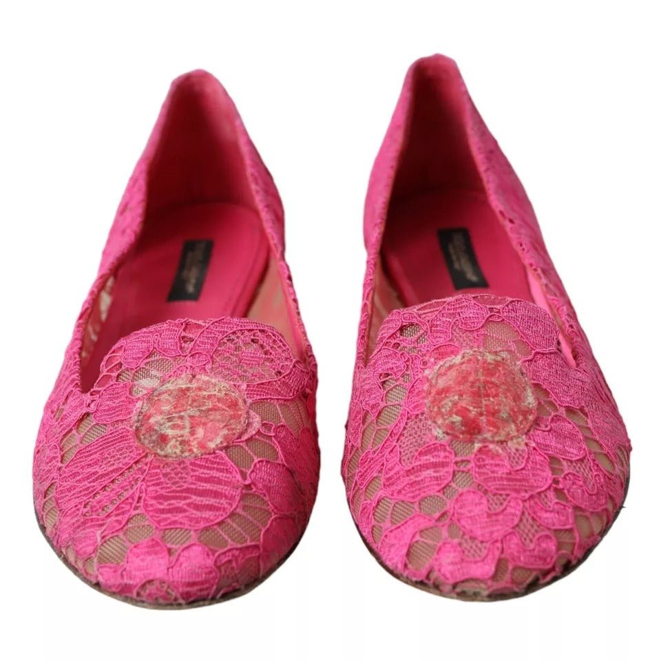 Dolce & Gabbana Pink Taormina Lace Slip On Flats Shoes - SMARTMARTNZ