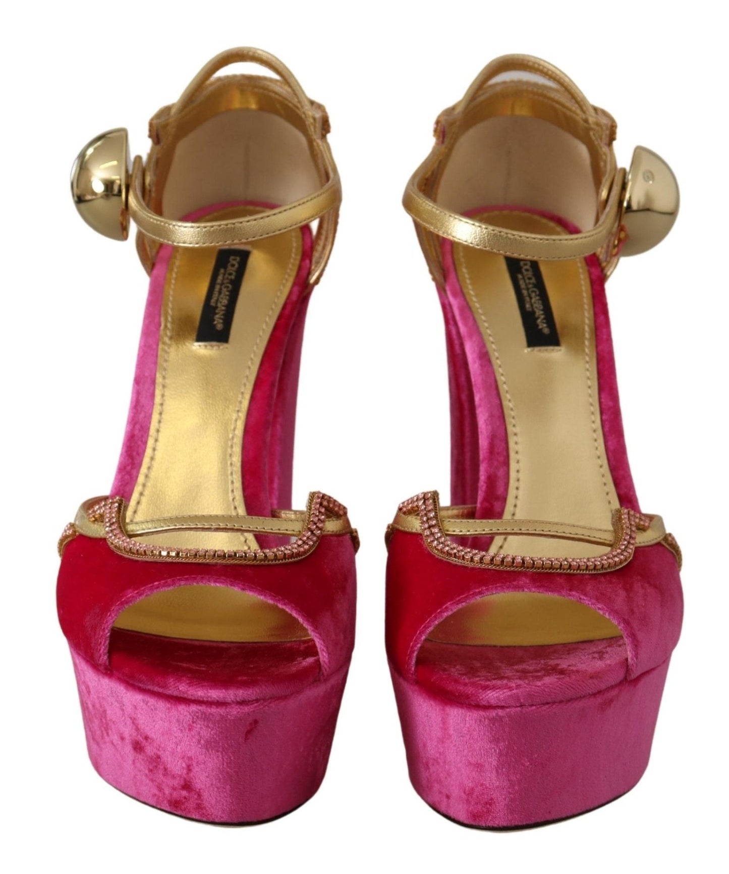 Dolce & Gabbana Pink Velvet Crystal Ankle Strap Sandals Shoes - SMARTMARTNZ