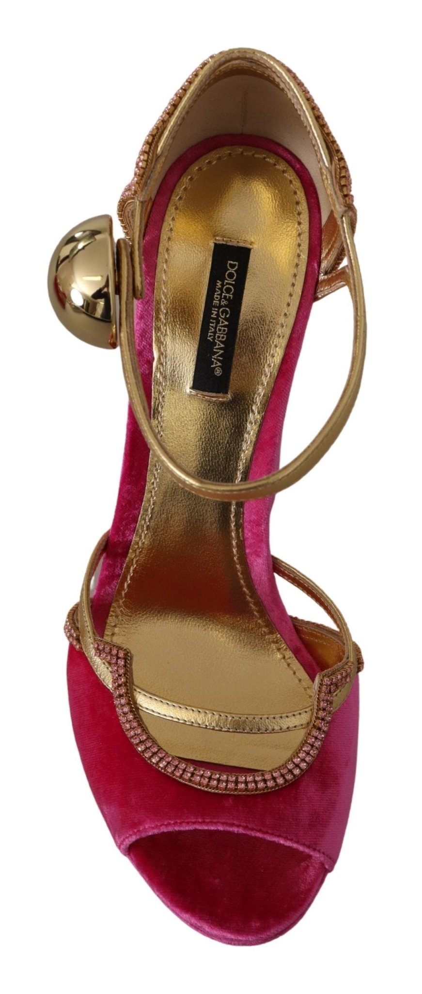 Dolce & Gabbana Pink Velvet Crystal Ankle Strap Sandals Shoes - SMARTMARTNZ