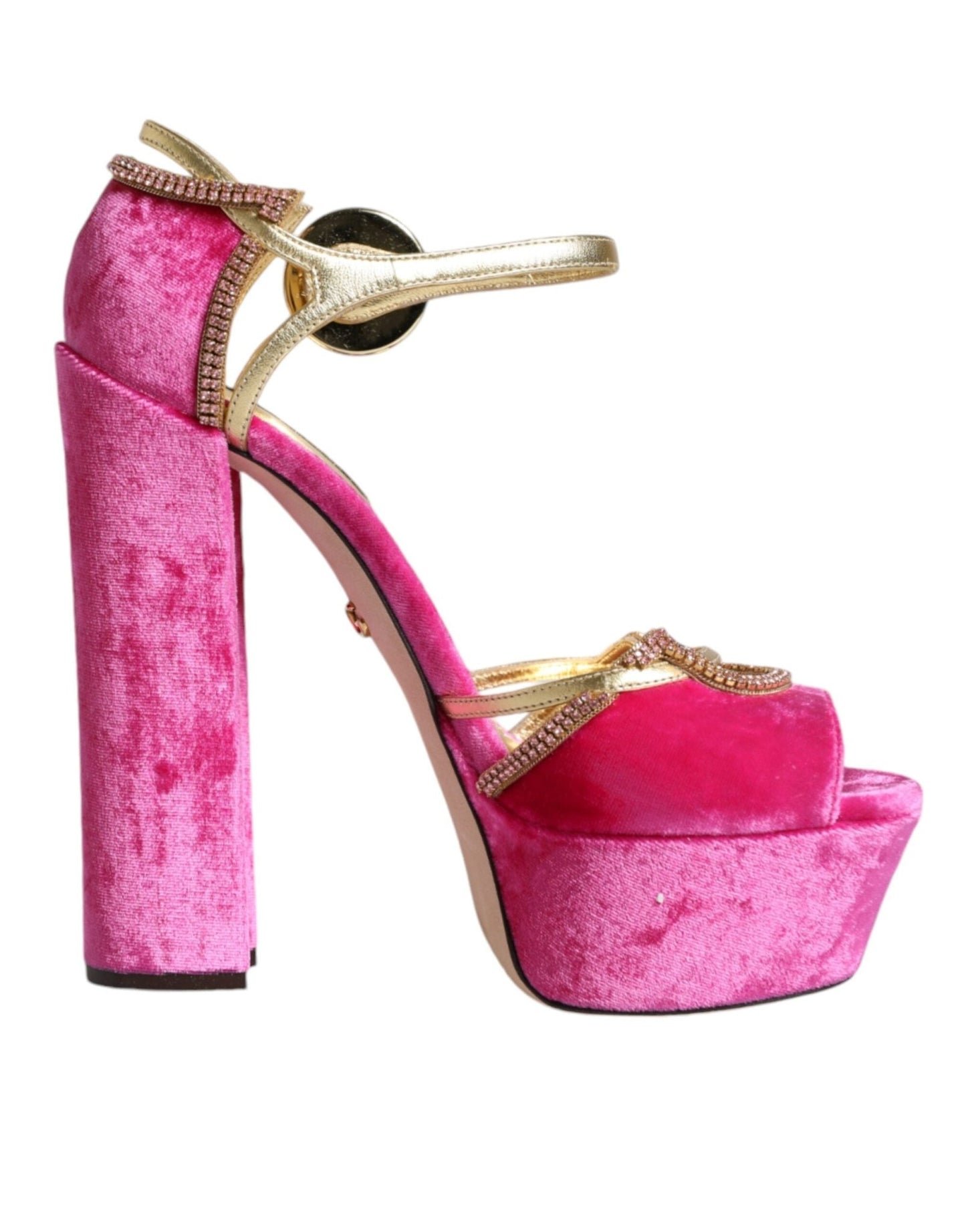 Dolce & Gabbana Pink Velvet Platform Ankle Strap Heel Sandals Shoes - SMARTMARTNZ