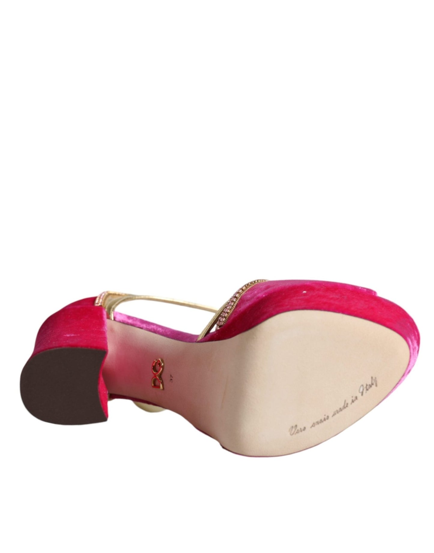 Dolce & Gabbana Pink Velvet Platform Ankle Strap Heel Sandals Shoes - SMARTMARTNZ