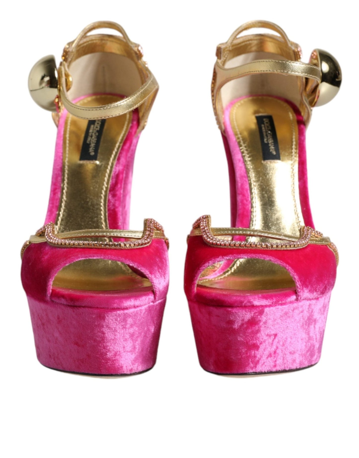 Dolce & Gabbana Pink Velvet Platform Ankle Strap Heel Sandals Shoes - SMARTMARTNZ