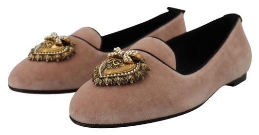 Dolce & Gabbana Pink Velvet Slip Ons Loafers Flats Shoes - SMARTMARTNZ