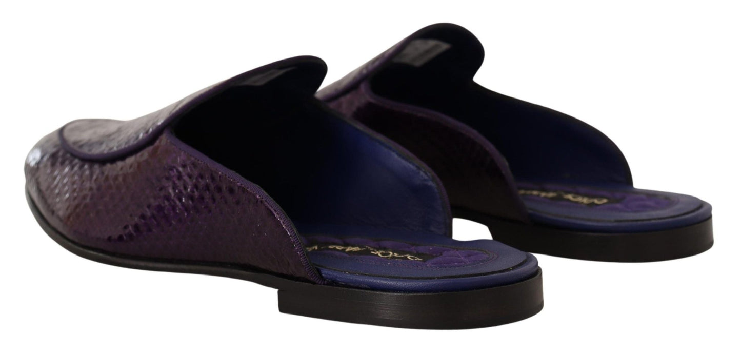 Dolce & Gabbana Purple Exotic Leather Flats Slides Shoes - SMARTMARTNZ