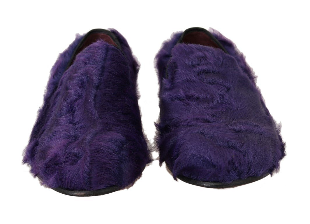 Dolce & Gabbana Purple Sheep Fur Leather Loafers - SMARTMARTNZ
