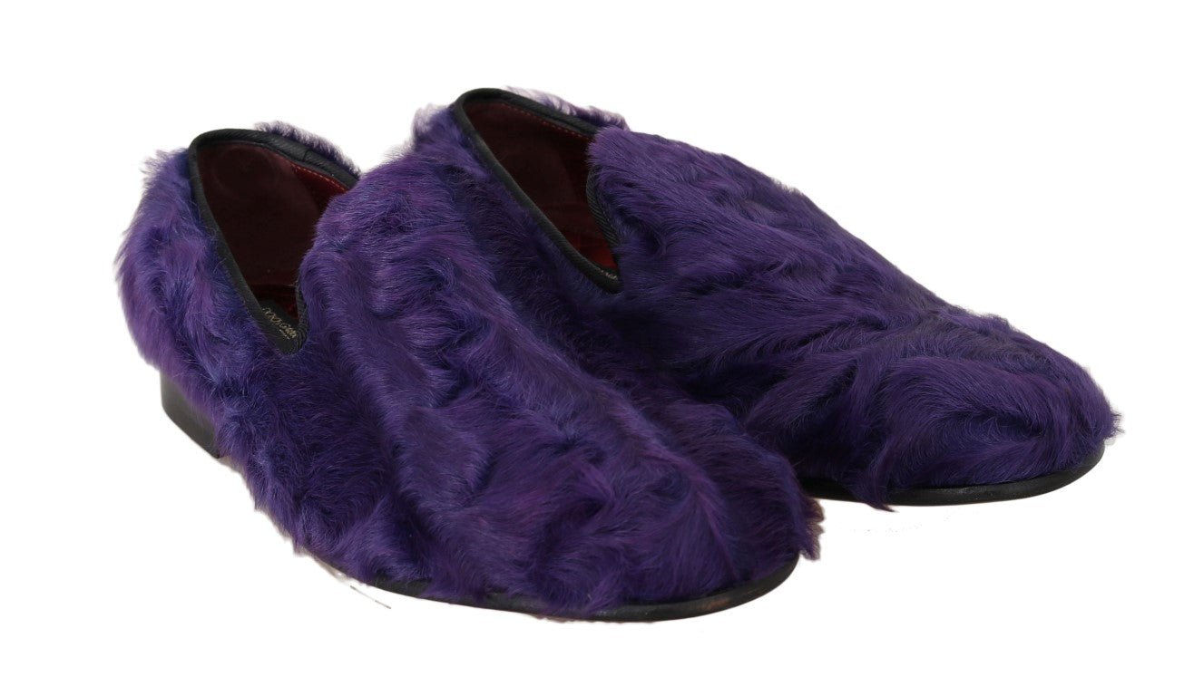 Dolce & Gabbana Purple Sheep Fur Leather Loafers - SMARTMARTNZ