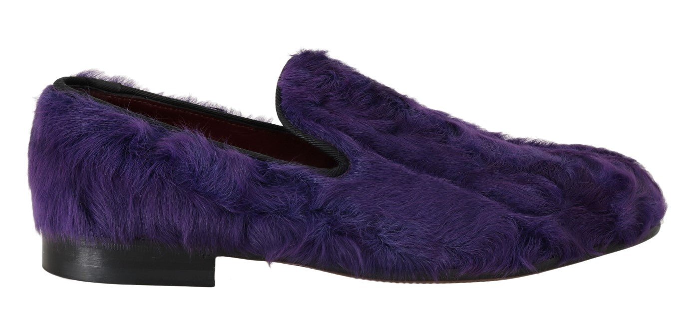 Dolce & Gabbana Purple Sheep Fur Leather Loafers - SMARTMARTNZ