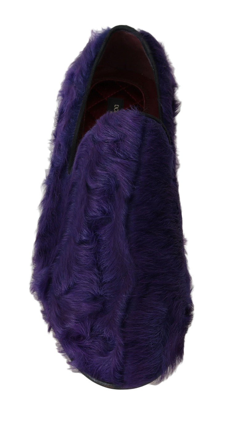 Dolce & Gabbana Purple Sheep Fur Leather Loafers - SMARTMARTNZ