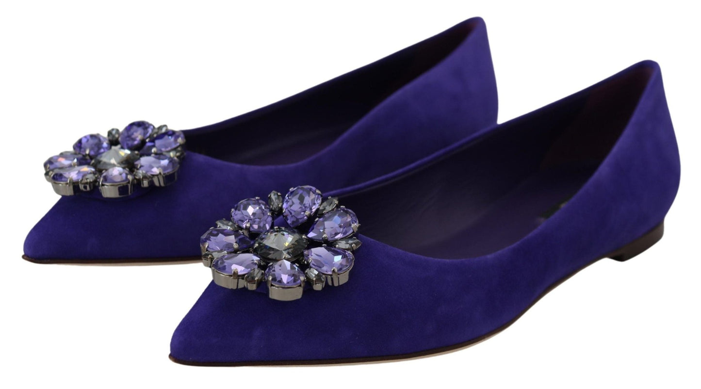Dolce & Gabbana Purple Suede Crystals Loafers Flats Shoes - SMARTMARTNZ