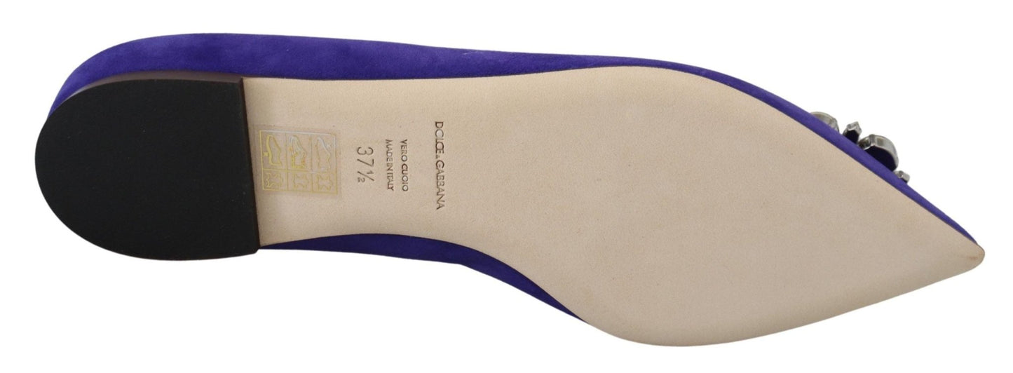 Dolce & Gabbana Purple Suede Crystals Loafers Flats Shoes - SMARTMARTNZ