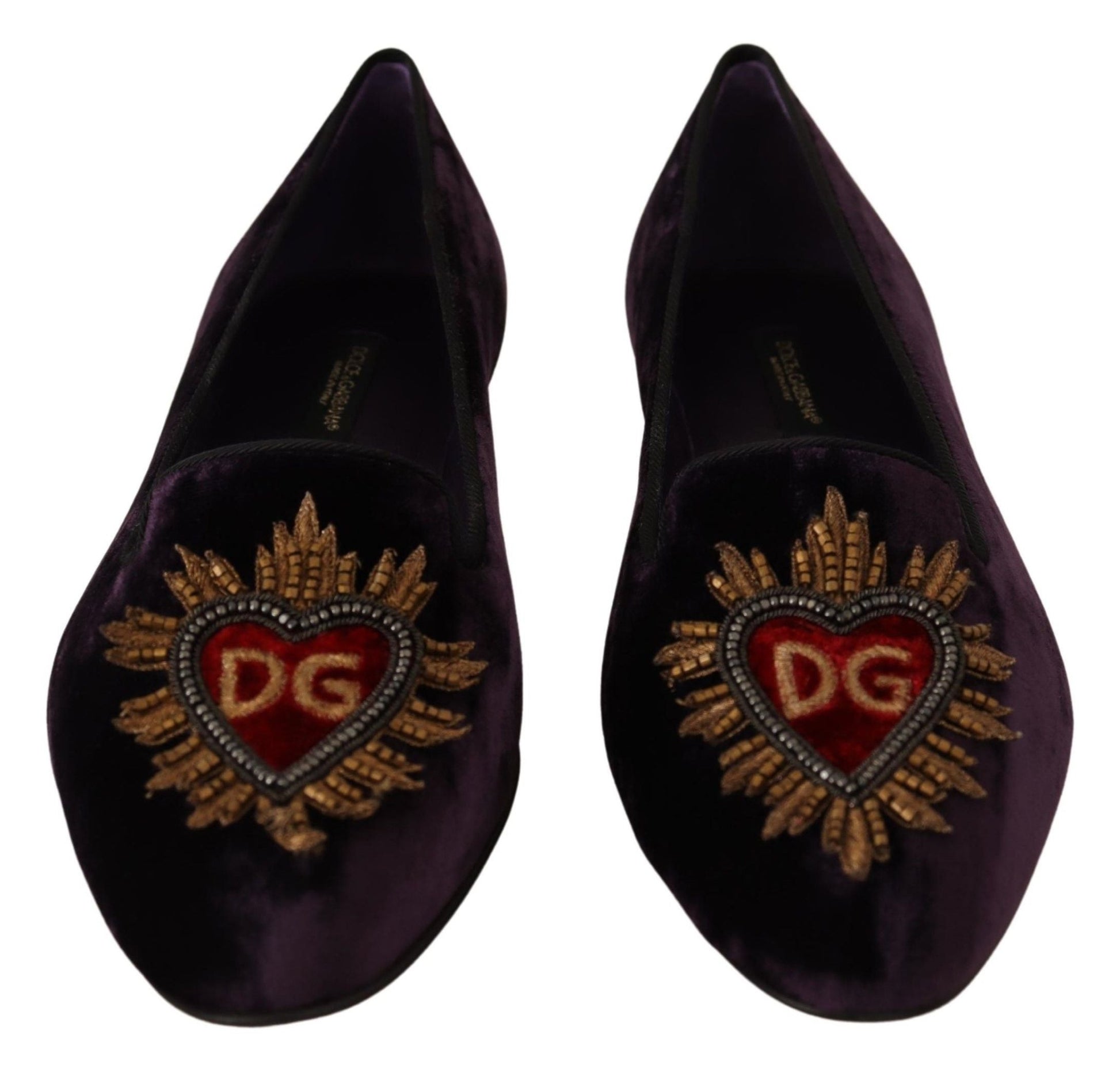 Dolce & Gabbana Purple Velvet DG Heart Loafers Flats Shoes - SMARTMARTNZ