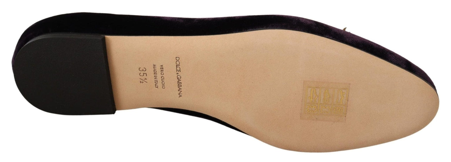 Dolce & Gabbana Purple Velvet DG Heart Loafers Flats Shoes - SMARTMARTNZ