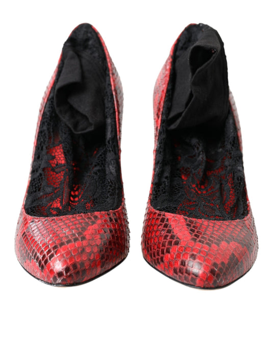 Dolce & Gabbana Red Ayers Leather Lace Socks Pumps Shoes - SMARTMARTNZ