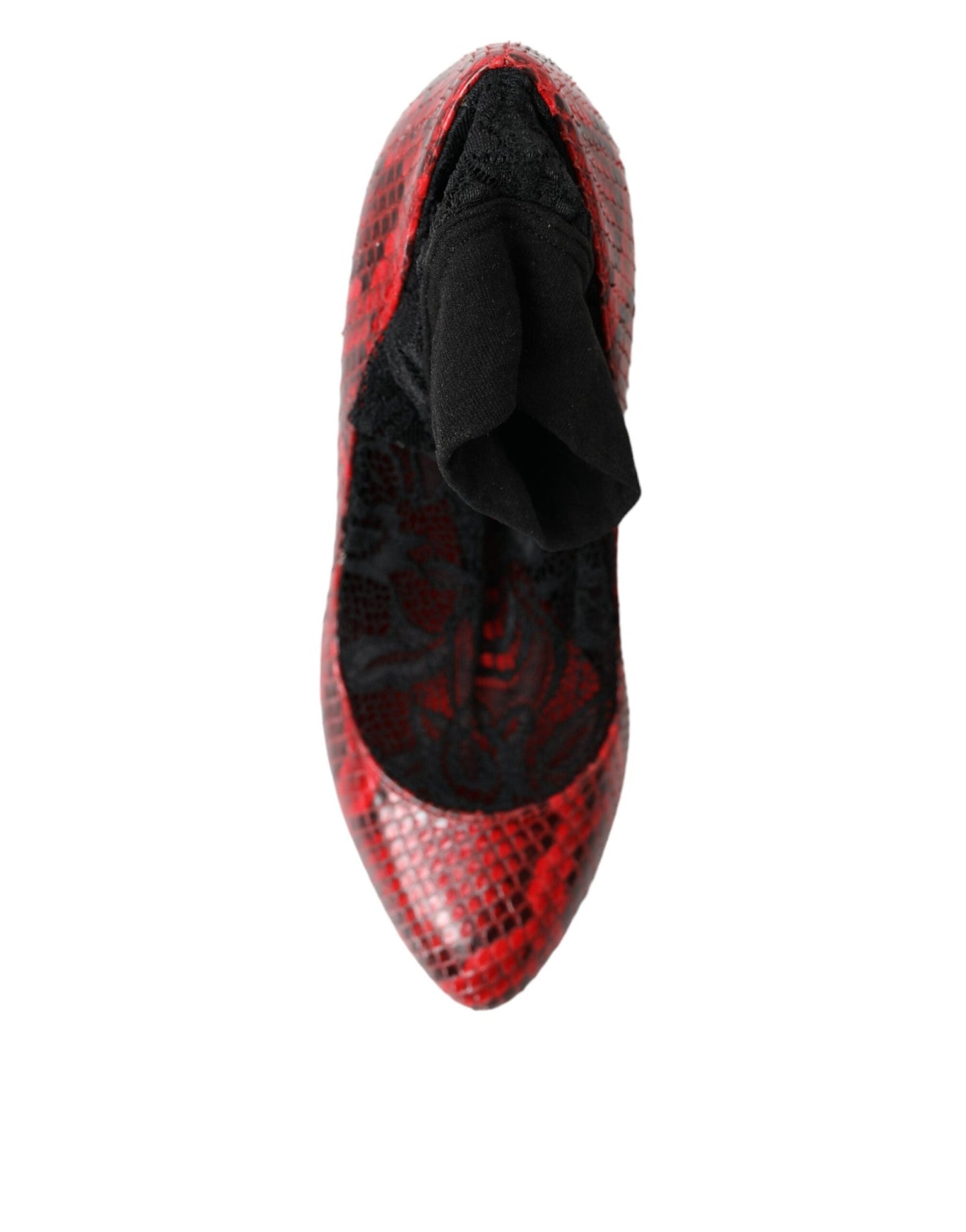 Dolce & Gabbana Red Ayers Leather Lace Socks Pumps Shoes - SMARTMARTNZ