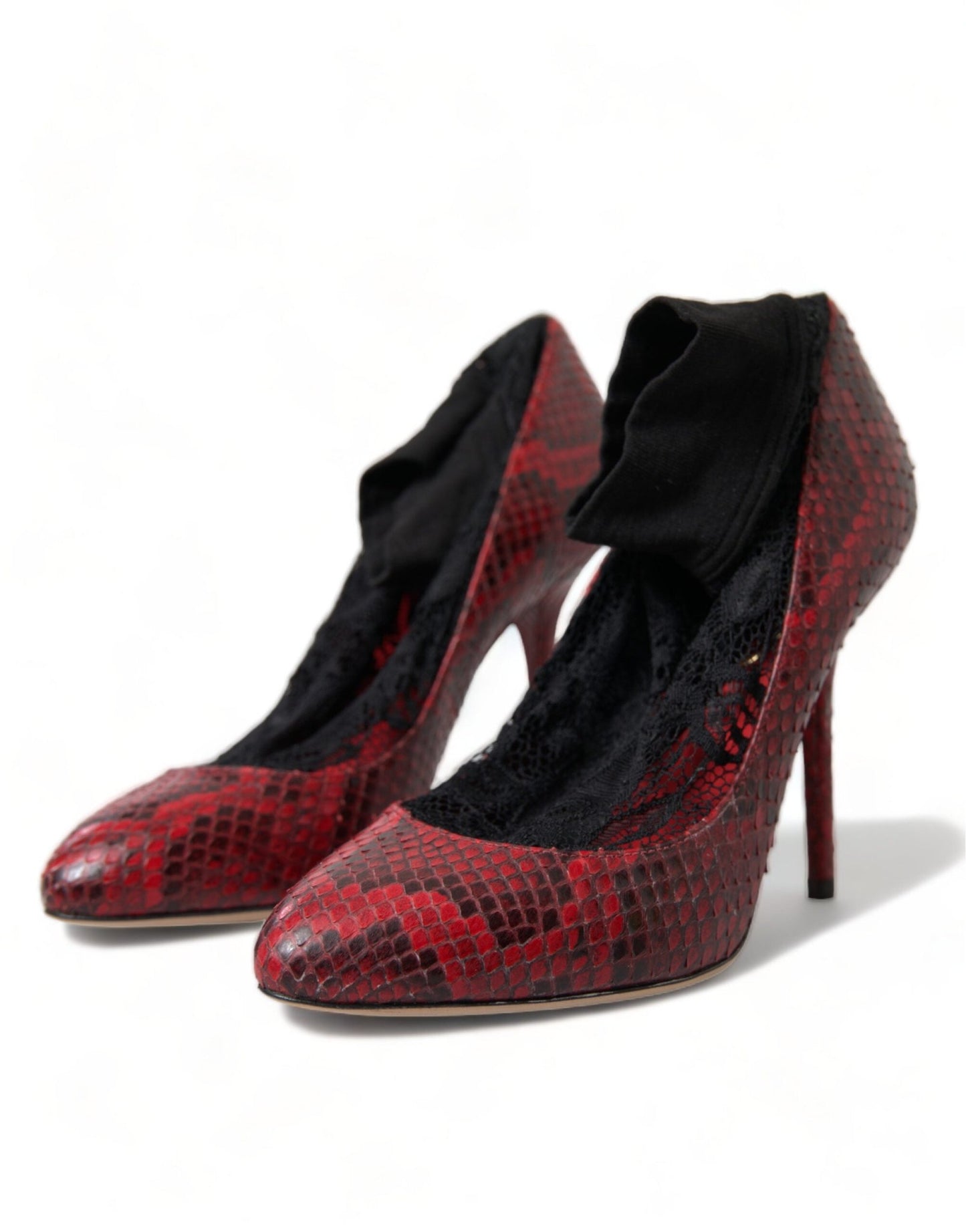 Dolce & Gabbana Red Ayers Leather Lace Socks Pumps Shoes - SMARTMARTNZ