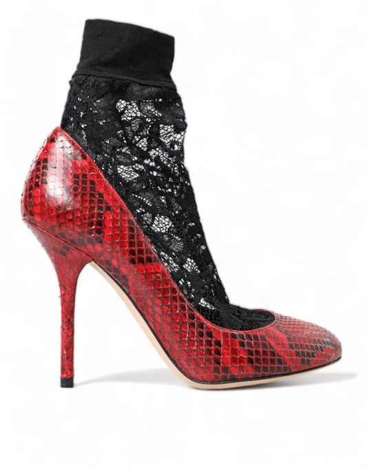Dolce & Gabbana Red Ayers Leather Lace Socks Pumps Shoes - SMARTMARTNZ