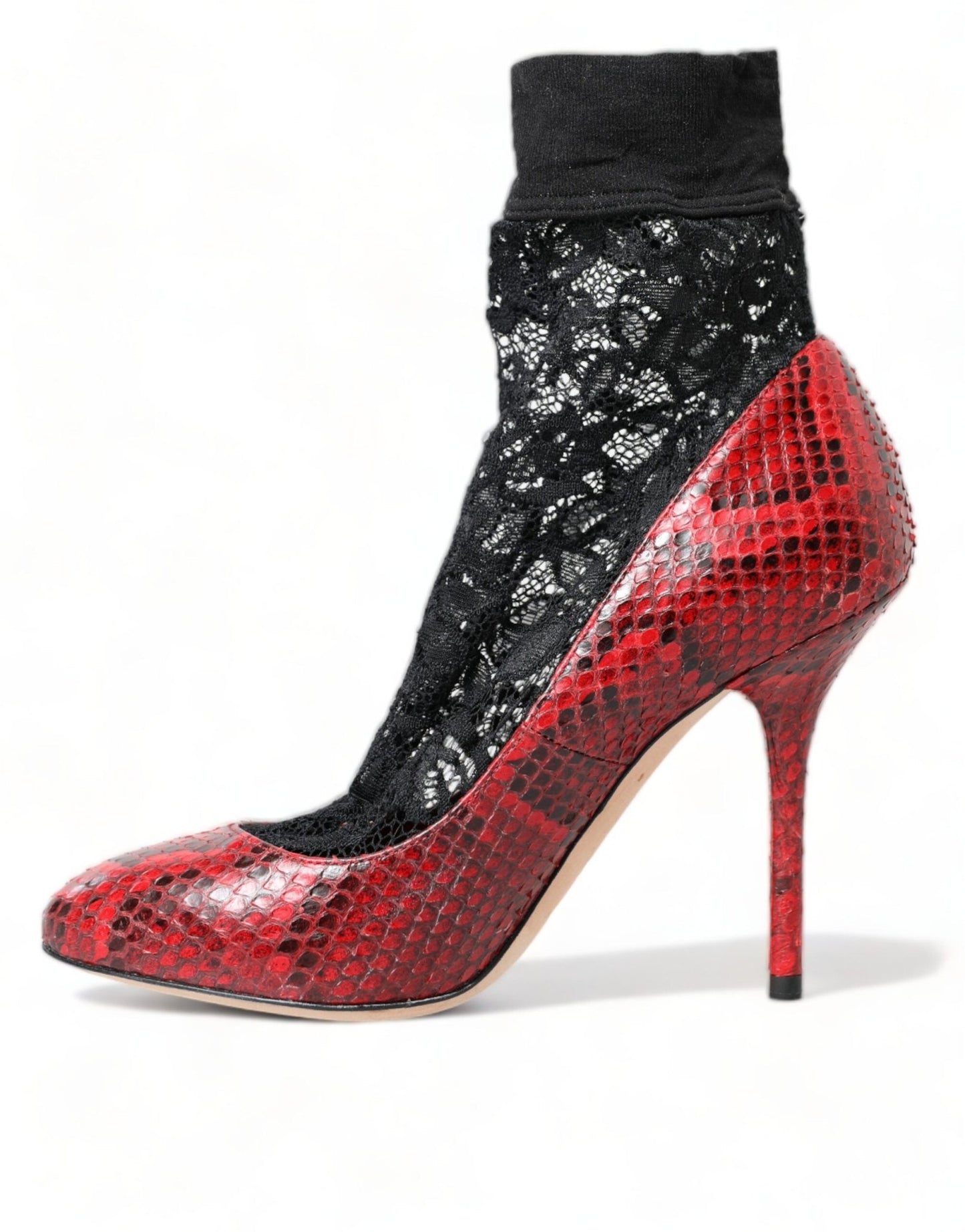 Dolce & Gabbana Red Ayers Leather Lace Socks Pumps Shoes - SMARTMARTNZ