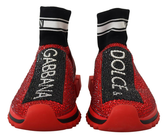 Dolce & Gabbana Red Bling Sorrento Sneakers Socks Shoes - SMARTMARTNZ