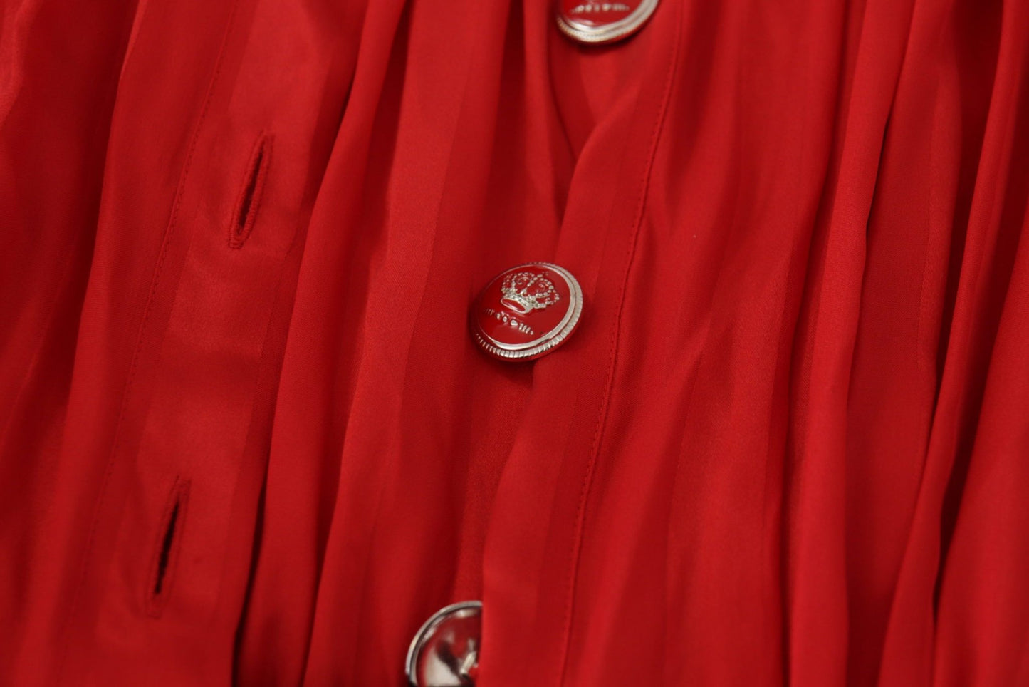Dolce & Gabbana Red Button Down Belted Midi Satin Silk Dress - SMARTMARTNZ