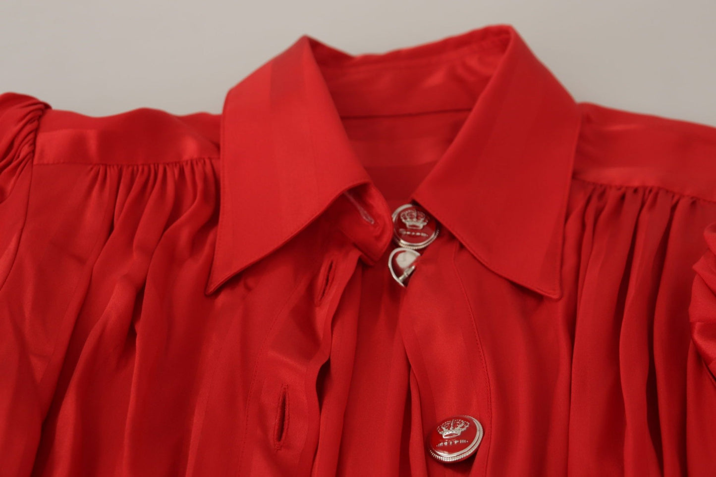 Dolce & Gabbana Red Button Down Belted Midi Satin Silk Dress - SMARTMARTNZ