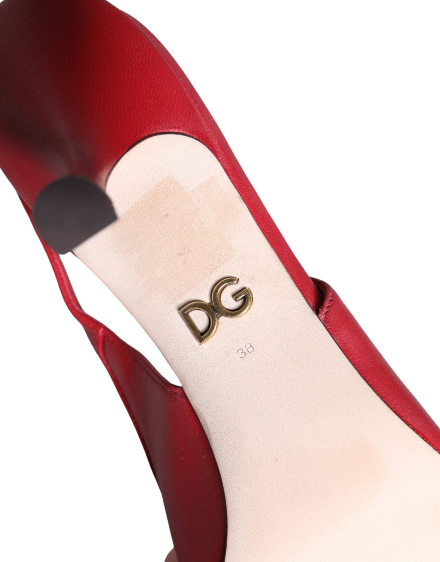 Dolce & Gabbana Red Devotion Leather Heels Slingback Shoes - SMARTMARTNZ