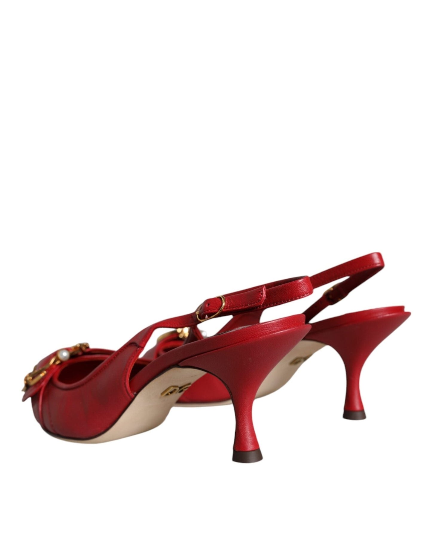 Dolce & Gabbana Red Devotion Leather Heels Slingback Shoes - SMARTMARTNZ