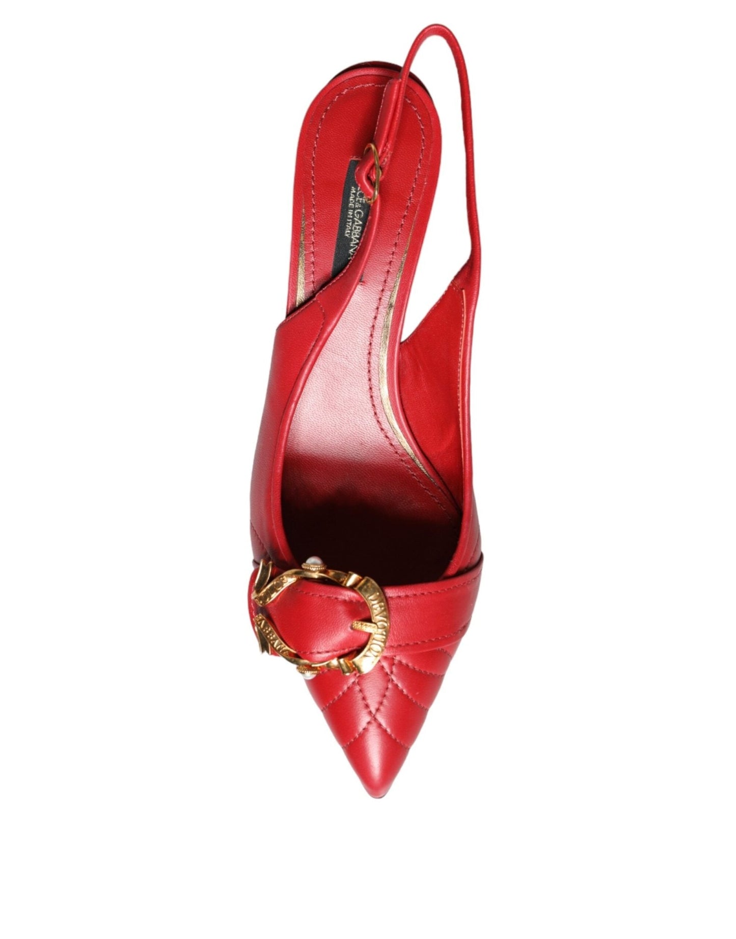 Dolce & Gabbana Red Devotion Leather Heels Slingback Shoes - SMARTMARTNZ