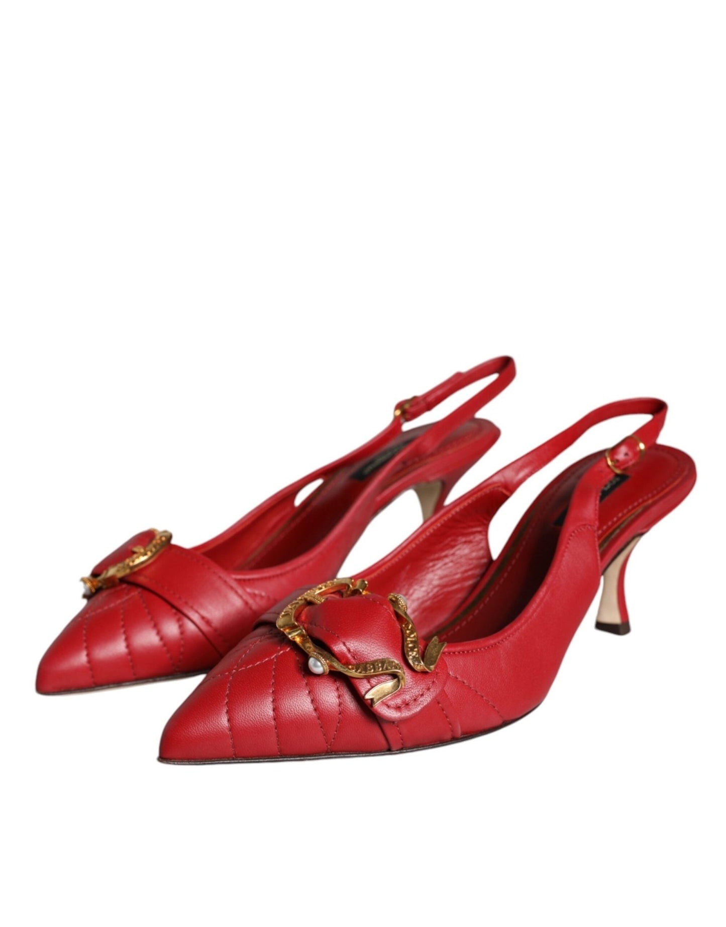 Dolce & Gabbana Red Devotion Leather Heels Slingback Shoes - SMARTMARTNZ
