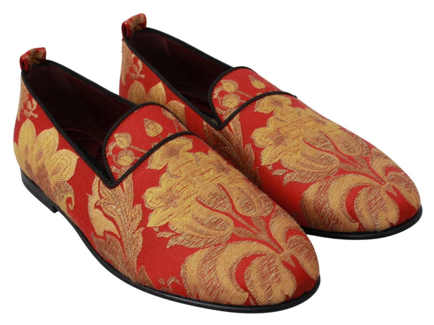 Dolce & Gabbana Red Gold Brocade Slippers Loafers Shoes - SMARTMARTNZ