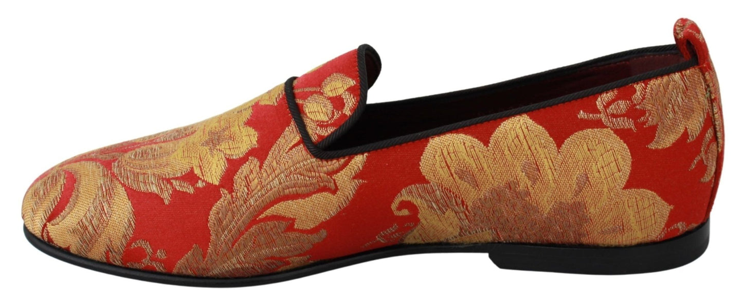 Dolce & Gabbana Red Gold Brocade Slippers Loafers Shoes - SMARTMARTNZ