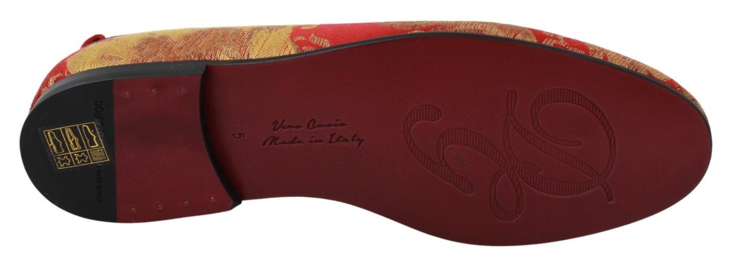 Dolce & Gabbana Red Gold Brocade Slippers Loafers Shoes - SMARTMARTNZ