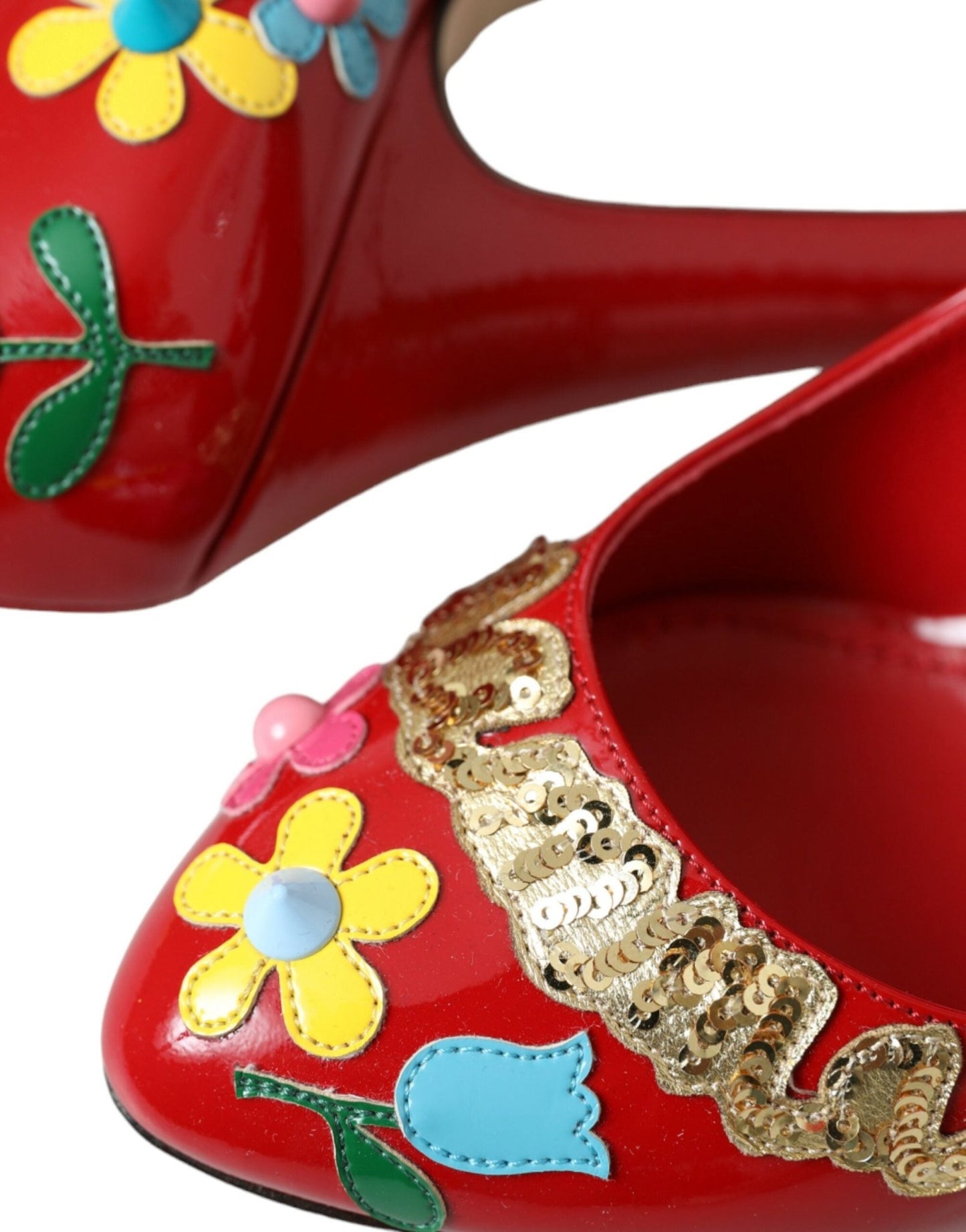 Dolce & Gabbana Red Leather Embellished Mary Jane Pumps Heels Shoes - SMARTMARTNZ