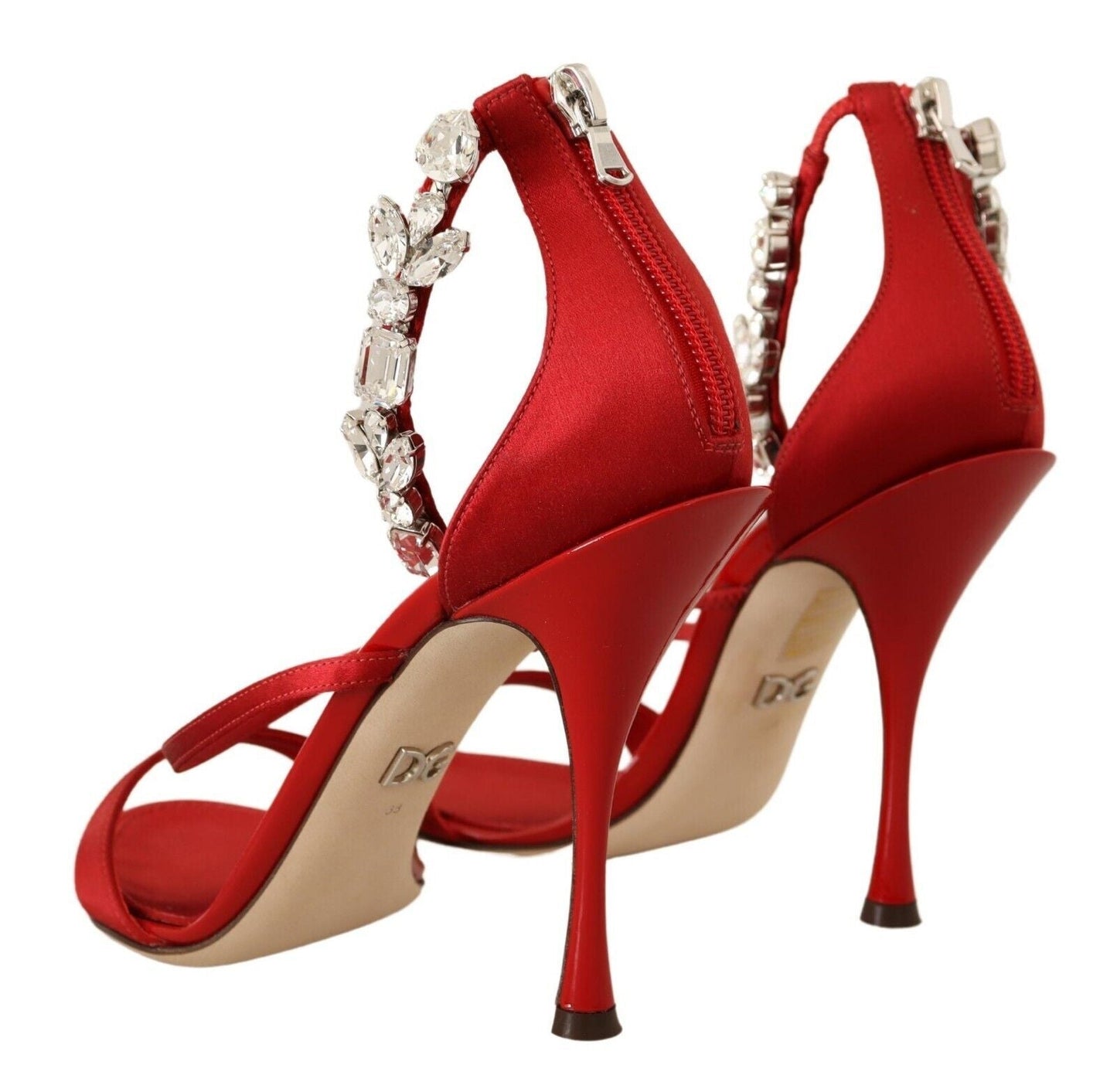 Dolce & Gabbana Red Satin Crystals Sandals Keira Heels Shoes - SMARTMARTNZ