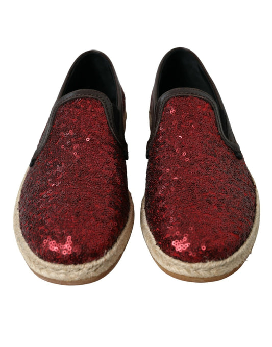 Dolce & Gabbana Red Sequined Loafers Slippers Men Shoes - SMARTMARTNZ