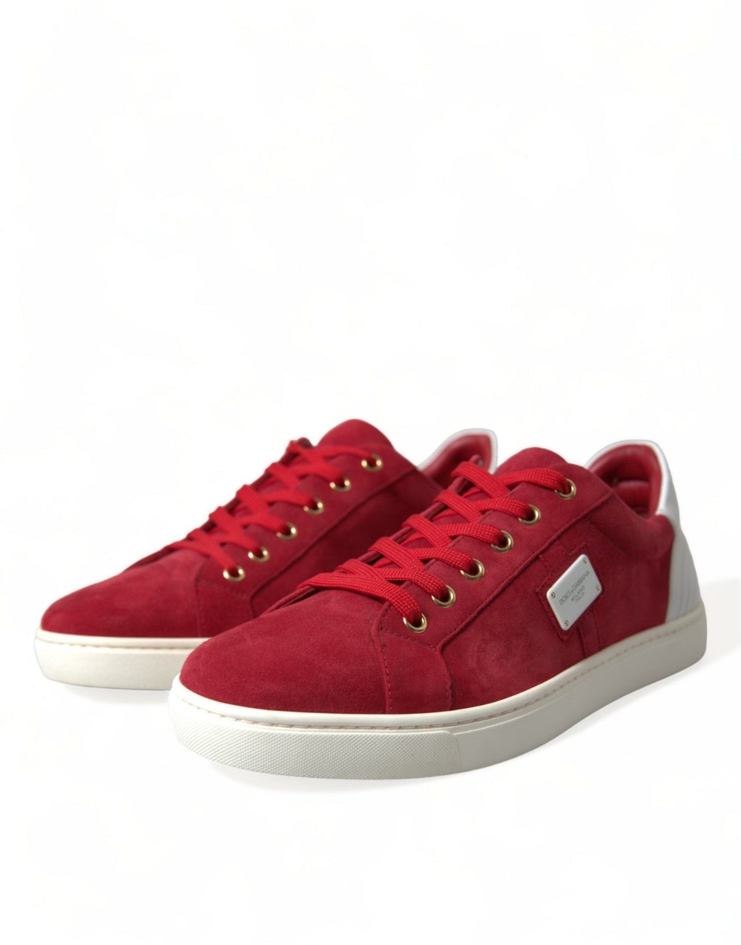 Dolce & Gabbana Red Suede Leather Men Low Top Sneakers Shoes - SMARTMARTNZ
