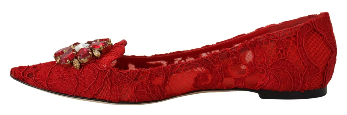 Dolce & Gabbana Red Taormina Crystals Loafers Flats Shoes - SMARTMARTNZ